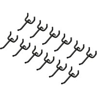 Black Bunker Single Pegboard Storage Hooks with curved ends, arranged in rows.