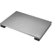 Stainless steel worktop for 3 tier tool trolley, rectangular with smooth surface and black corner brackets.