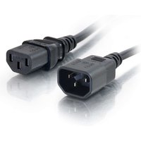 Black C2G 3m computer power extension cord with C13 and C14 connectors, flexible cable design.