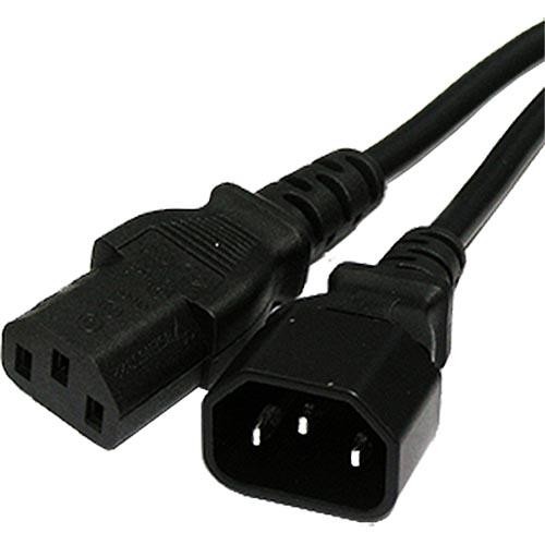 Black PVC power lead, 1m long, featuring IEC C14 and IEC C13 connectors, with a 0.75mm wire gauge, designed for reliable electrical connections.