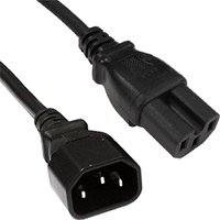 Black Cablenet 1m power cable with IEC C14 plug and IEC C15 connector, H05RR-F 0.75mm thickness.