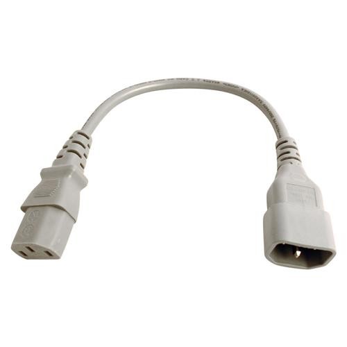 Grey PVC power lead measuring 2m, featuring IEC C14 and IEC C13 connectors, with a 0.75mm wire gauge, designed for electrical connections.