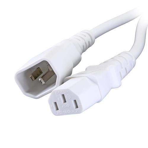 White PVC power lead measuring 2m, featuring IEC C14 and IEC C13 connectors, with a 0.75mm wire gauge for reliable electrical connections.