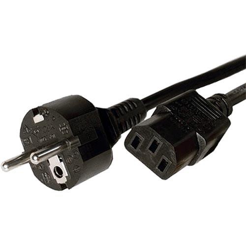 Black PVC power lead featuring a 2m length, with a straight Schuko plug on one end and an IEC C13 connector on the other, designed for reliable electrical connections.