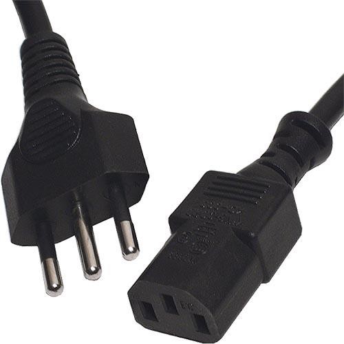 Black PVC power lead featuring a Swiss plug on one end and an IEC C13 connector on the other, measuring 2 meters in length with a 1.0mm wire gauge.