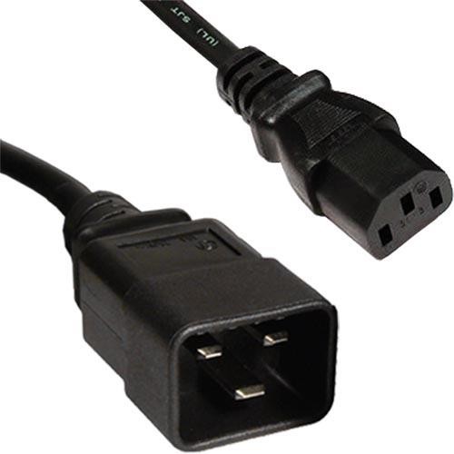 Black PVC power lead featuring a 5m length, with IEC C20 and IEC C13 connectors, designed for reliable electrical connections.