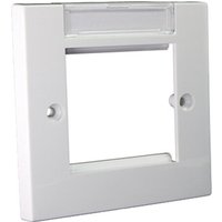 White Cablenet flush faceplate 86mm x 86mm, single gang, with a rectangular labelling window and two screw holes.