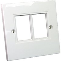 White Cablenet LJ6C faceplate, single gang, 2 port with beveled edges and screw holes on each side.