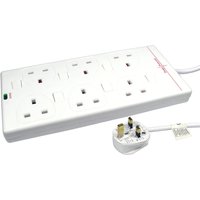 White Cables Direct power extension, 2m, 6 AC outlets, rectangular design with UK plug, indoor use.
