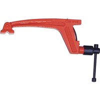 Red Carver T285 clamp with long reach jaw, textured grip, and adjustable screw handle for medium duty tasks.