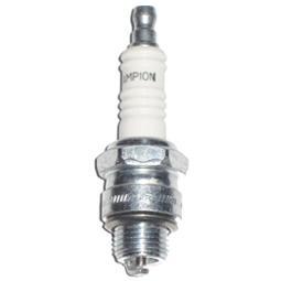 Copper spark plug with a white ceramic insulator, silver metal base, and a threaded end, labeled "CHAMPION" along the side.