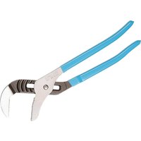 Blue-handled Channellock straight jaw water pump pliers with adjustable steel jaws.