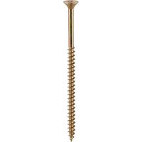 Golden Timco Classic C2 countersunk pozi wood screw with sharp tip and spiral thread for exterior use.