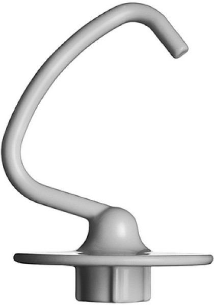 Classic KitchenAid stand mixer dough hook in gray, featuring a curved design with a round base for easy attachment, ideal for kneading dough.