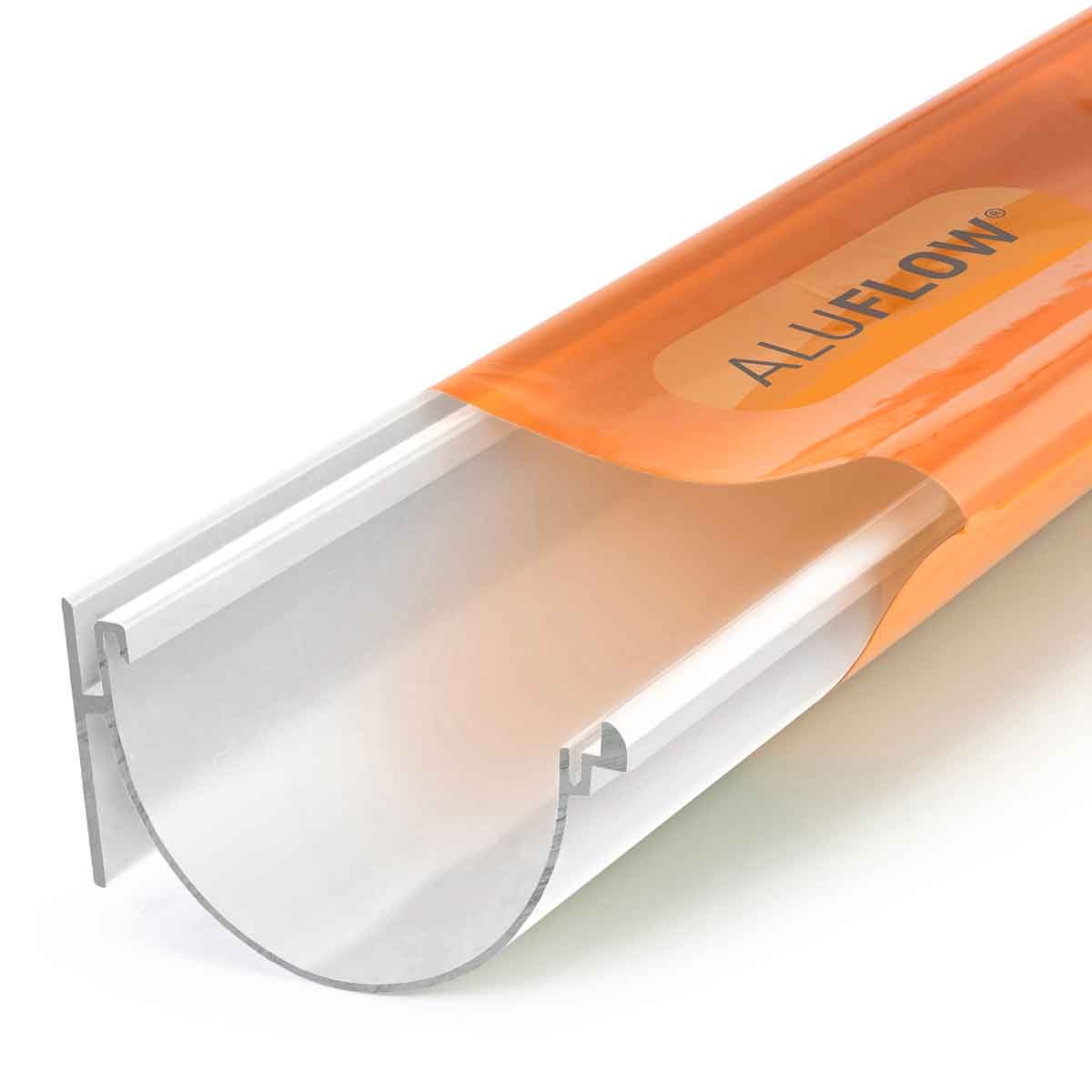 Aluflow Gutter Deepflow 3M in white, featuring a sleek aluminum design with a smooth finish and a rounded profile, ideal for efficient water drainage.