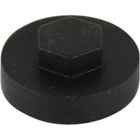 Black hexagon screw cover cap, 5/16" x 16mm, by Timco, with a flat circular base and raised hexagonal center.