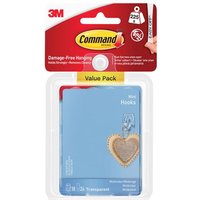 Clear Command™ mini hooks value pack with 18 hooks, adhesive strips, and a heart decoration on blue backing.
