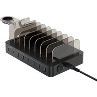Black Conceptronic OZUL 8-Port 75W USB PD Charging Station with transparent dividers and attached power cable.
