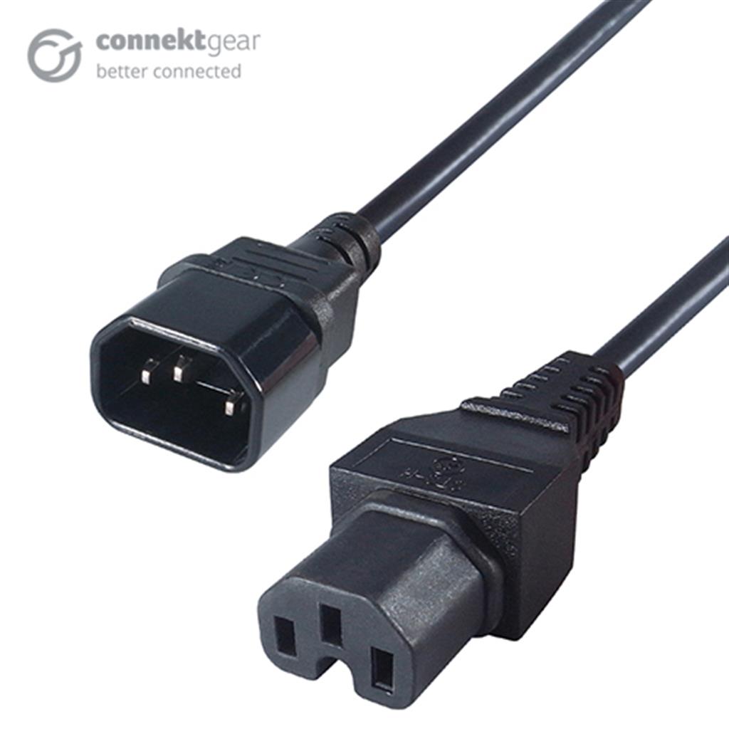 connektgear 1m Mains Extension Hot Rated Power Cable C14 Plug to C15 S - image 2