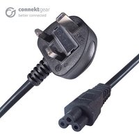 Black connektgear 5m UK mains power cable with UK plug and C5 cloverleaf socket.