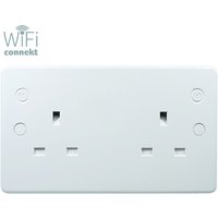 White connektgear WiFi Connekt SMART Socket with dual outlets and four round buttons on a rectangular panel.