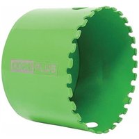 Green CorePlus diamond holesaw, 64mm diameter, with serrated edge and cylindrical shape.