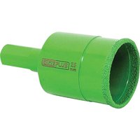 Green Coreplus diamond tile drill bit with cylindrical design and textured cutting edge.
