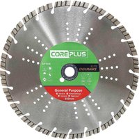 Coreplus Elite diamond blade, silver with segmented edges, green and red center label, for general purpose cutting.