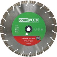 Coreplus General Purpose Hybrid Turbo Diamond Blade with green and red center, segmented edges, 300mm diameter.
