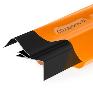 Corrapol-BT Rigid Rock N Lock Side Flashing in black, featuring a sturdy design with a smooth finish, measuring 3m in length, ideal for roofing applications.