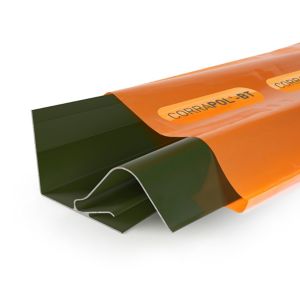 Corrapol-bt Rock N Lock Side Wall Bar in green, 6M length, featuring a durable corrugated design with a smooth edge for secure installation, highlighted by an orange label.