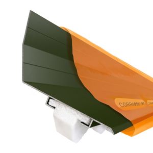 Corrapol-bt Wall Top Flashing in green, featuring a sleek, curved design with a textured surface and a white foam backing for easy installation.