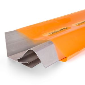 Corrapol Rock N Lock Side Wall Bar in vibrant orange and grey, made from durable plastic, featuring a sleek design for secure roofing applications, measuring 2 meters in length.