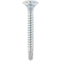 Timco countersunk self-drill screw, silver, spiral threads, flat head, for light section steel.