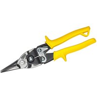 Yellow-handled Crescent Wiss® metal snips with silver blades for straight or curved cuts, 248mm length.
