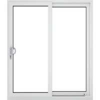 White UPVC sliding patio door, left to right, with clear glazing and 150mm cill, measuring 2090 x 2090 mm.