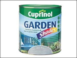 Cuprinol Garden Shades Seagrass 2.5 Litre paint can featuring a green lid, vibrant blue label with white text, and images of garden wood, ideal for outdoor use.