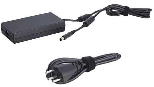 Black DELL 450-18646 power adapter with a rectangular body, two output connectors, and a three-prong power cord, designed for indoor use with a 180 W capacity.