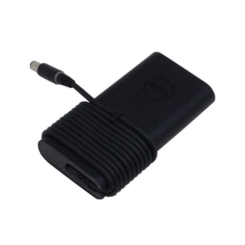 Black DELL 450-19038 power adapter with a compact design, featuring a wrapped cable and a circular connector, suitable for indoor use with a 90 W output.