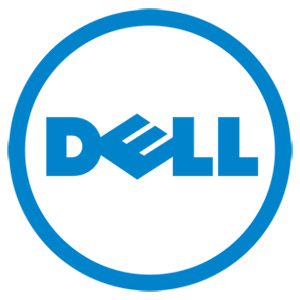 Black power adapter with a compact design, featuring a blue Dell logo, designed for indoor use with a 65 W output, and includes a standard power cable.