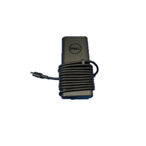 Black Dell 9MT5R power adapter with a compact design, featuring a coiled black cable and the Dell logo prominently displayed on the surface.
