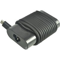 Black Dell 45W USB Type-C power adapter with coiled cable and rounded edges.