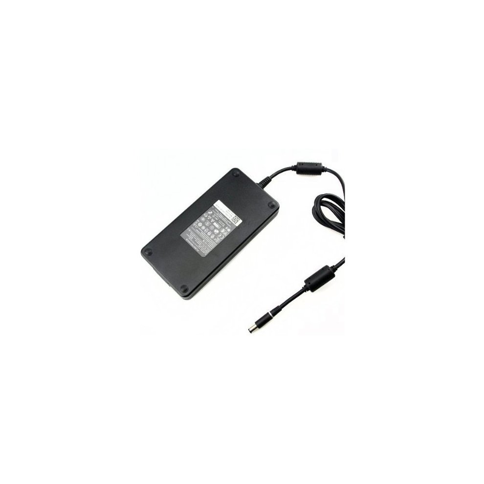 Black DELL J938H power adapter with a rectangular design, featuring a label on top and a connector cable on the side, designed for indoor use with 240W output.