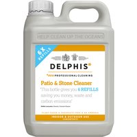 Gray 2L Delphis Eco Patio and Stone Cleaner bottle with handle and orange label detailing 6x refills.