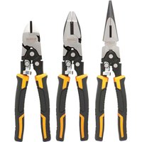 DeWalt 3 Piece Compound Action Plier Set with black and yellow ergonomic handles and silver jaws.