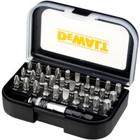 Dewalt 31 Piece Screwdriver Bit Set in black case with various silver bits and yellow Dewalt logo on lid.