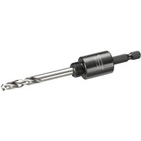 Dewalt 6.35mm hex shank arbor with pilot drill bit, silver and black, designed for 14mm-30mm hole saws.