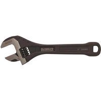 Black DeWalt all steel adjustable spanner with a wide jaw and ergonomic handle.