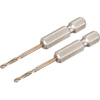 DeWalt black and gold hex impact HSS drill bits with silver hex shanks and spiral fluted tips, set of two.