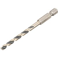 Black and gold Dewalt hex HSS-G drill bit, 4.5mm, with spiral flutes and hexagonal shank.